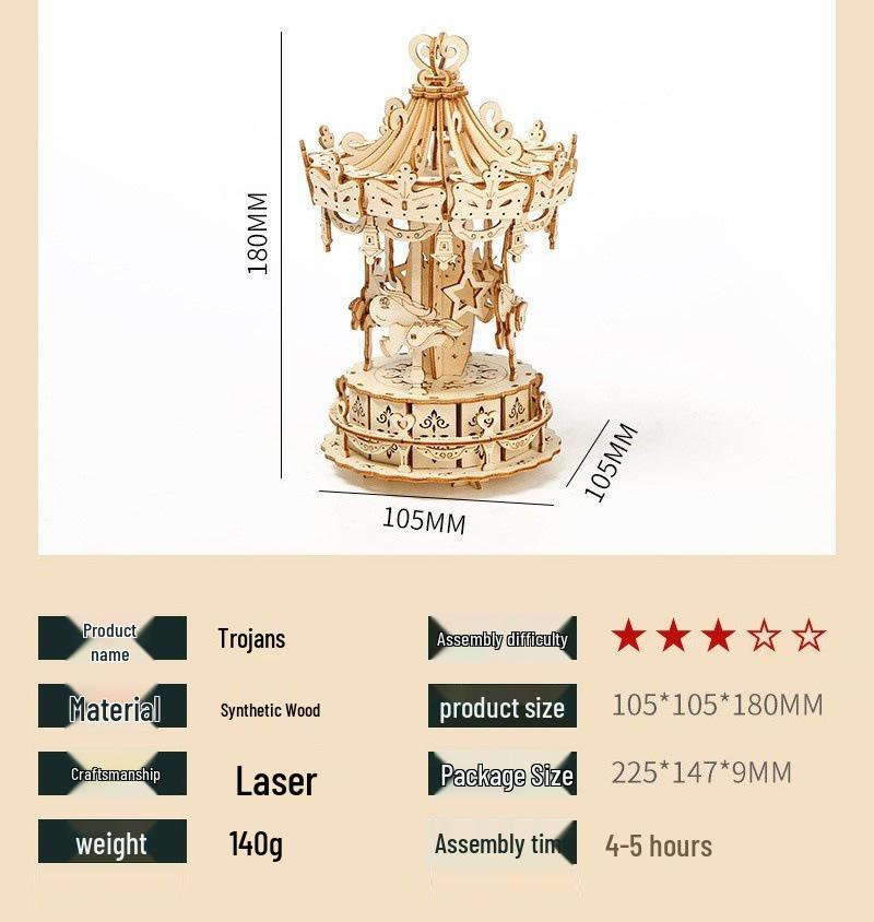 3D Wooden Puzzle: DIY Train, Carousel, Ferris Wheel, Pumpkin Carriage & Sailing Ship Models