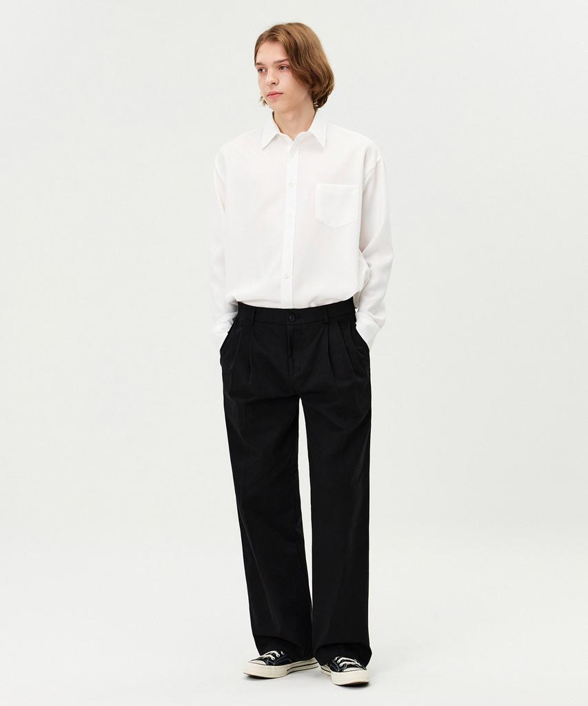 TOPBOY Essential Cotton Two-Tuck Wide Chino Pants Black