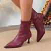 Pointed Short Boots Women's 2025 Autumn and Winter New European and American Foreign Trade Large Size Rear Zipper Thin Heel Velvet Short Boots Are In