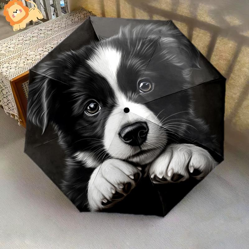 1 PC Automatic Folding Umbrella - Adorable Puppy Pattern, Portable & Foldable Design with 8 Ribs, Christmas Birthday Gifts