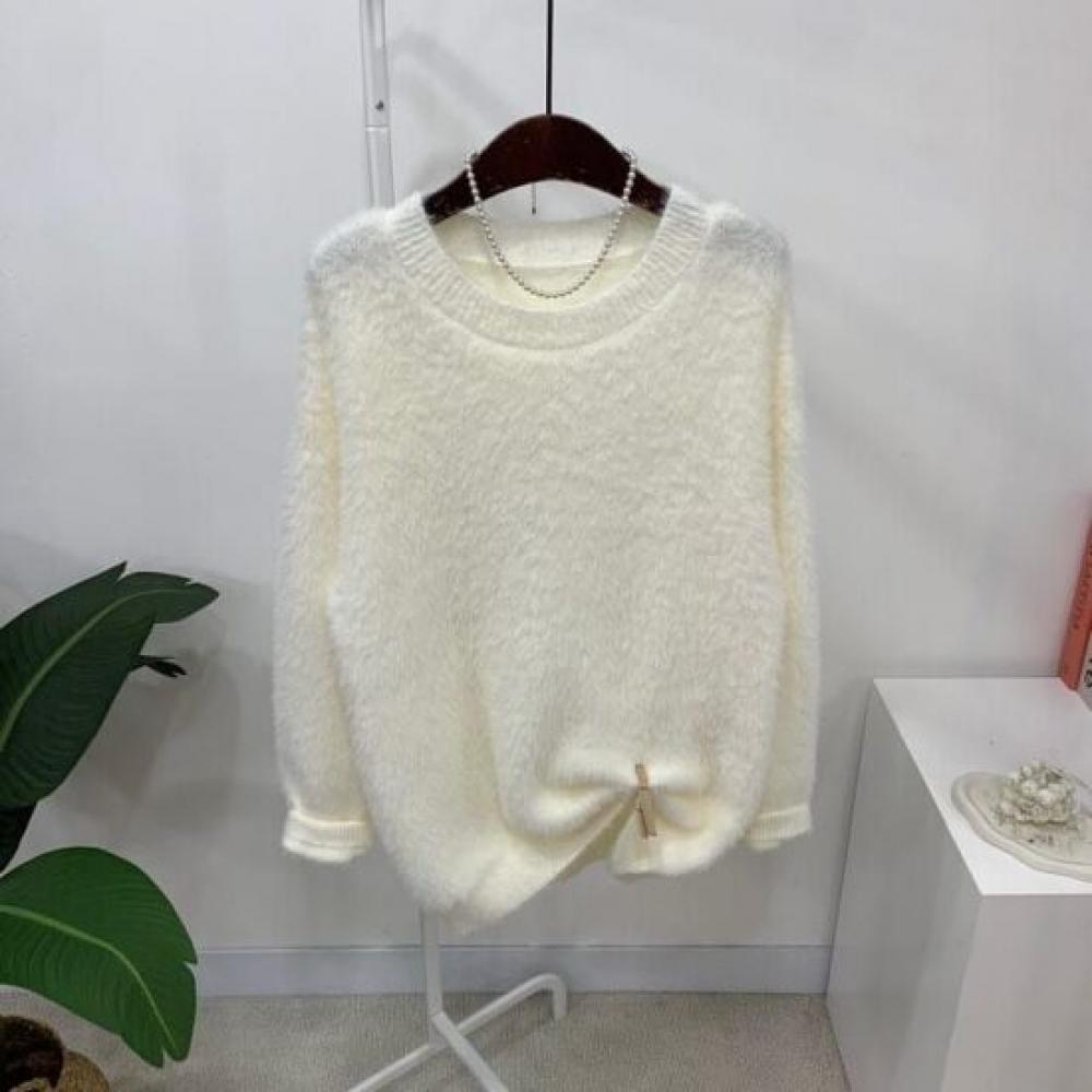 C S In The Room juShu mInk Fur Hairy overSized Round neCk Long Sleeve Knit 4Col
