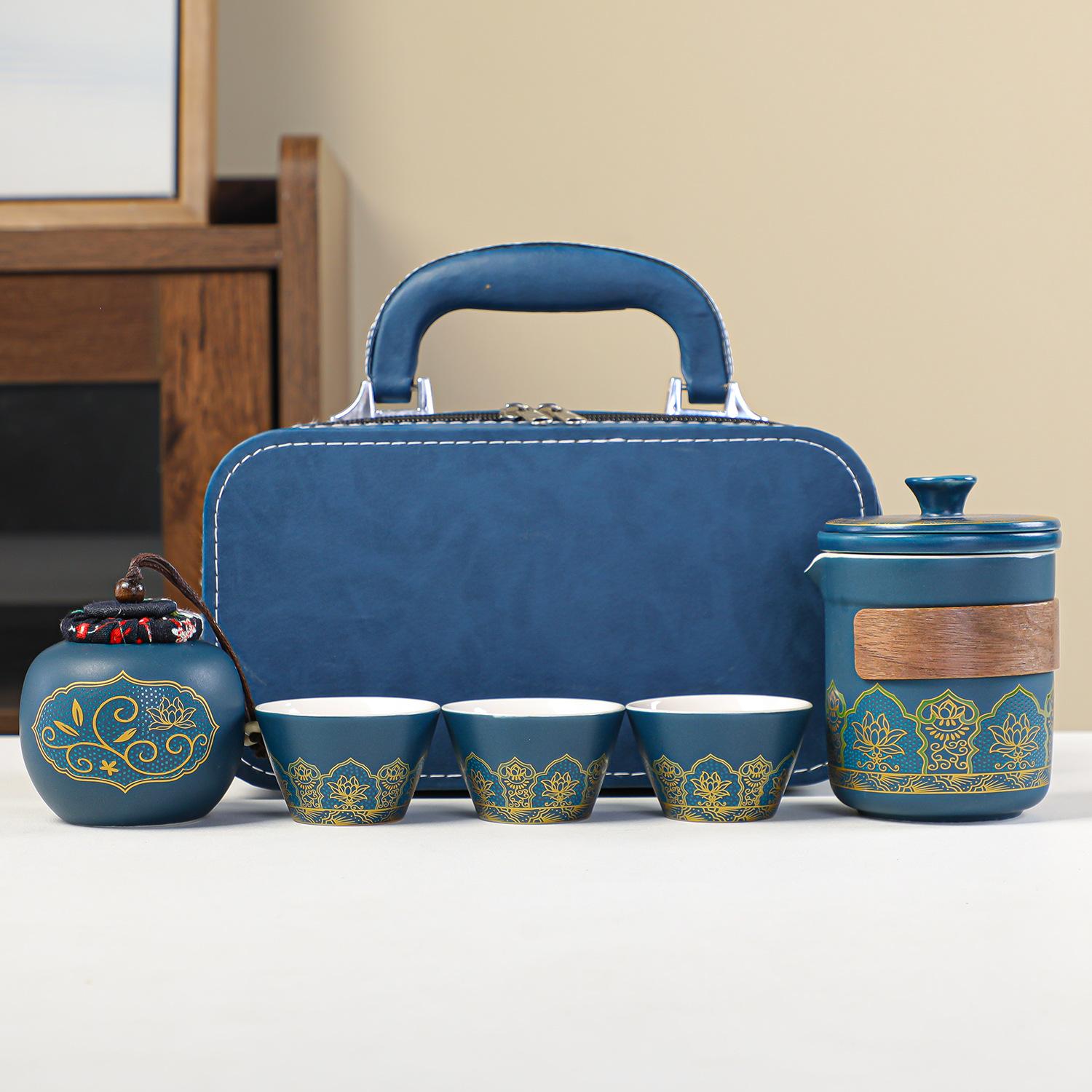 Travel Tea Set Brown Outdoor Cup Set Business Gift Souvenir Travel Tea Set Portable