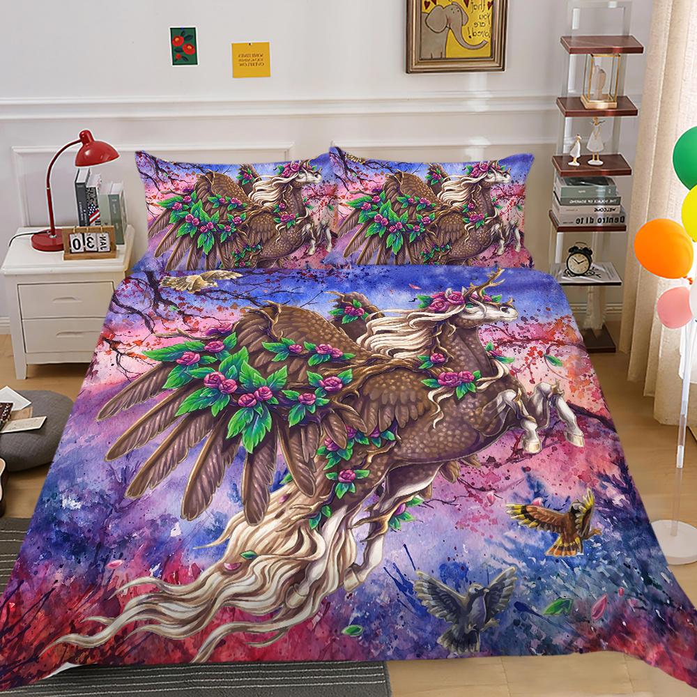 2023 Nový styl Unicorn Printing 3D ložní oblek 100% polyester Ložnice Dekor z mikrovlákna Pohodlný luxusní povlak na přikrývku