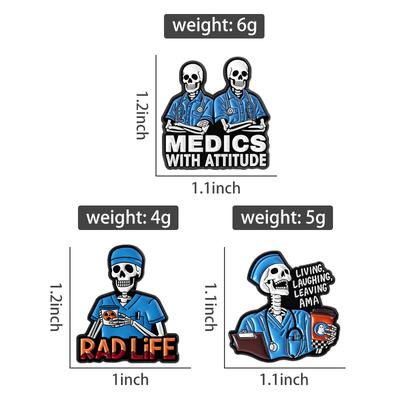 Broches de Esmalte Doutor Esqueleto Broches Rad Life Enfermeiro Registrado Insígnias de Lapela Joias Médicas Punk Presente para Amigos