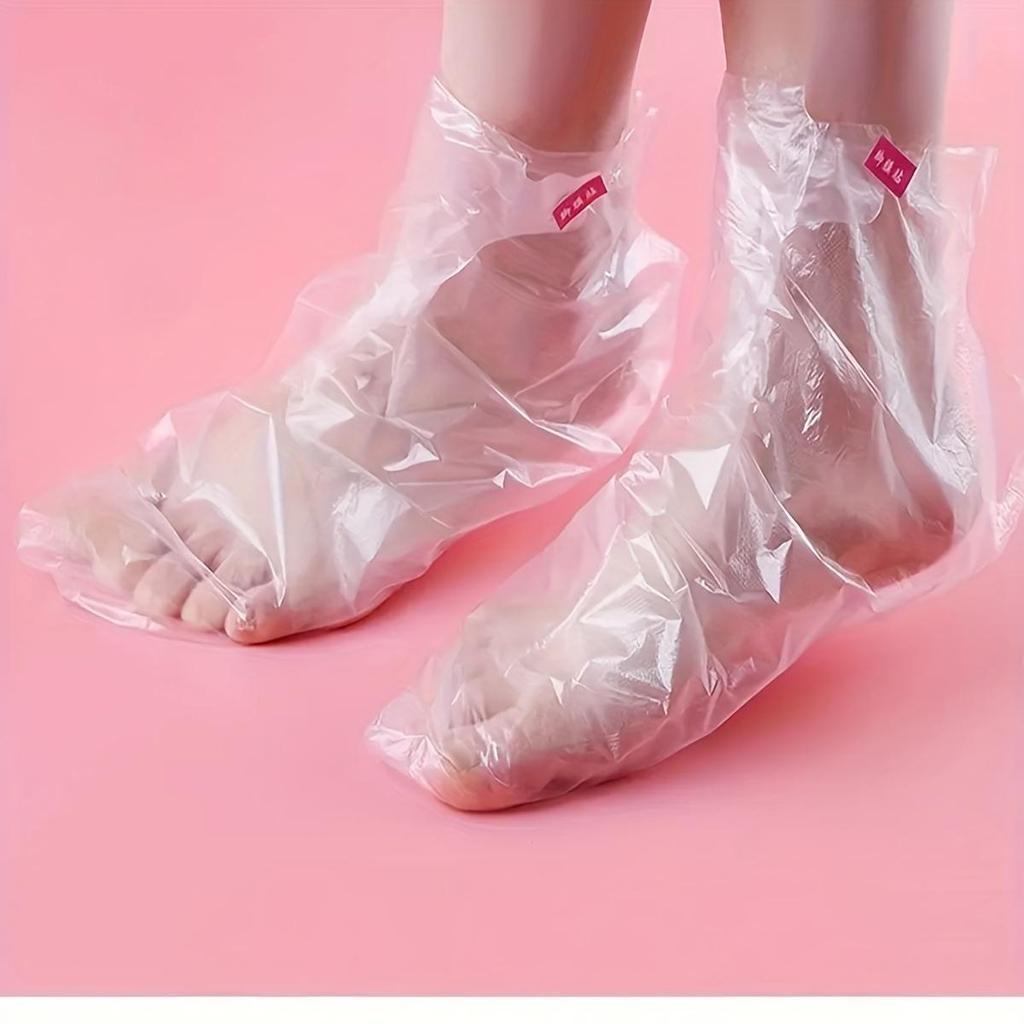 100pcs Thick Disposable Foot Covers, Waterproof and Moisturizing, Transparent with Blue Adhesive Dots for Home Spa Treatment and Hygiene Protection