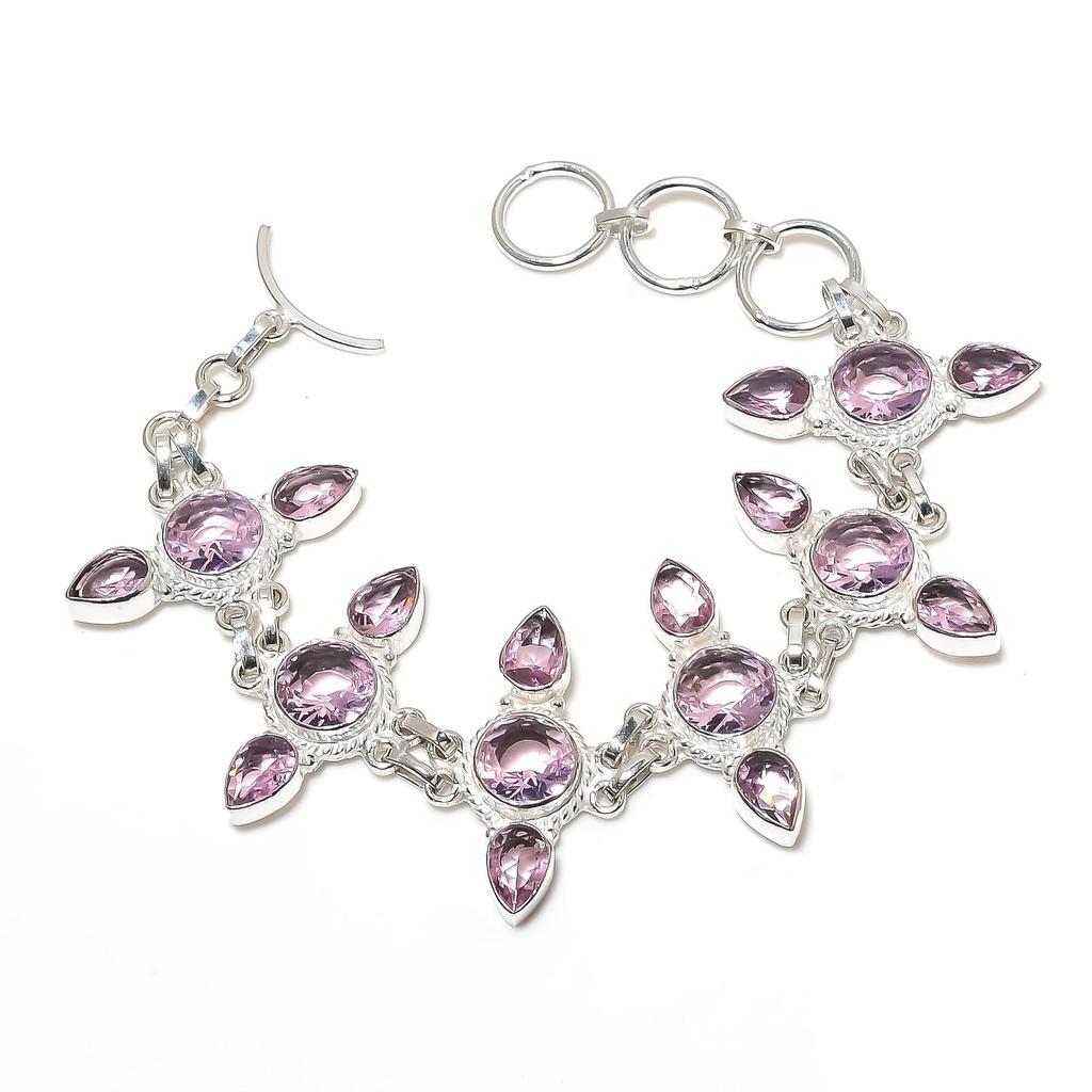 Brățară Bijuterii din Argint Sterling 925 Lucrată Manual cu Piatră Prețioasă Kunzit Roz Pentru Cadouri - Brățară din Argint cu Piatră Prețioasă Kunzit Roz cu Lanț Ajustabil