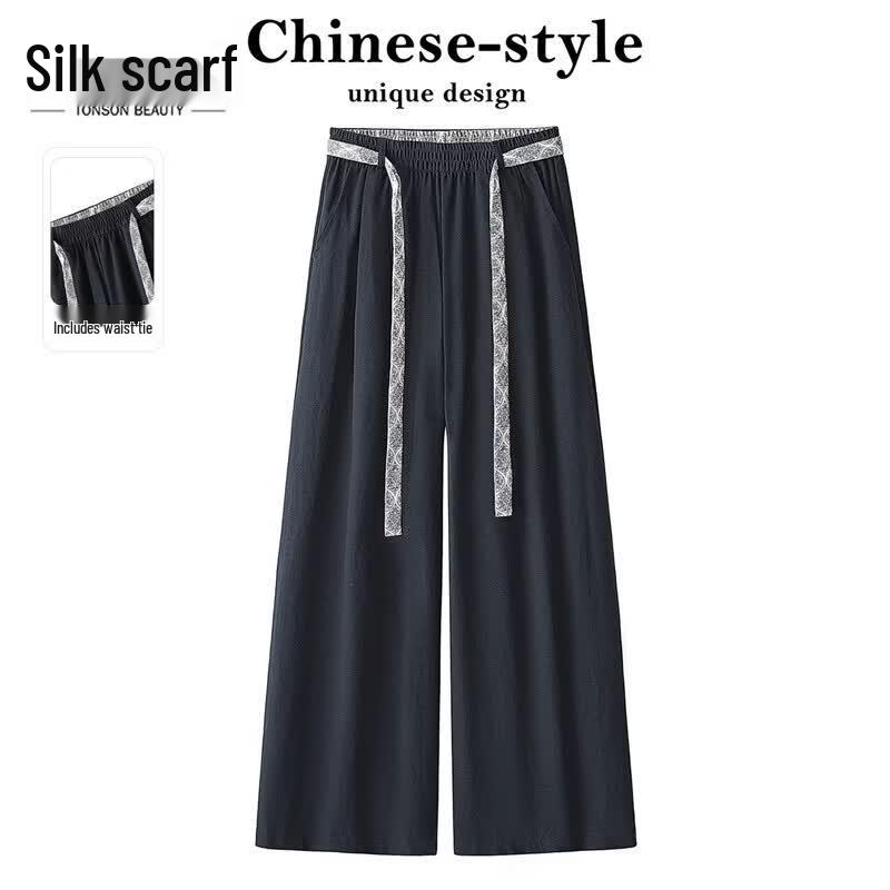 Silbaisha Women s Elastic High-Waist Wide-Leg Pants S