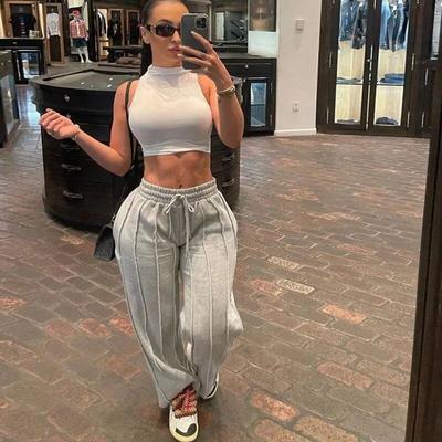 Gray Sweatpants Women Hippie Baggy Striped Pleated Trousers Vintage Aesthetic Patchwork Joggers Casual Sports Pants