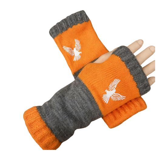 

Knitted Fingerless Gloves Women Warm Gloves with Cute Embroidery Color Contrasting Breathable Knit Gloves A