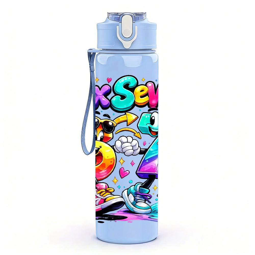 1PC Six Seven Colorful Pop Graffiti Print 750ml Color Plastic Sports Water Bottle Leakproof Flip Straw Lid Suitable for Sports Office Home Use