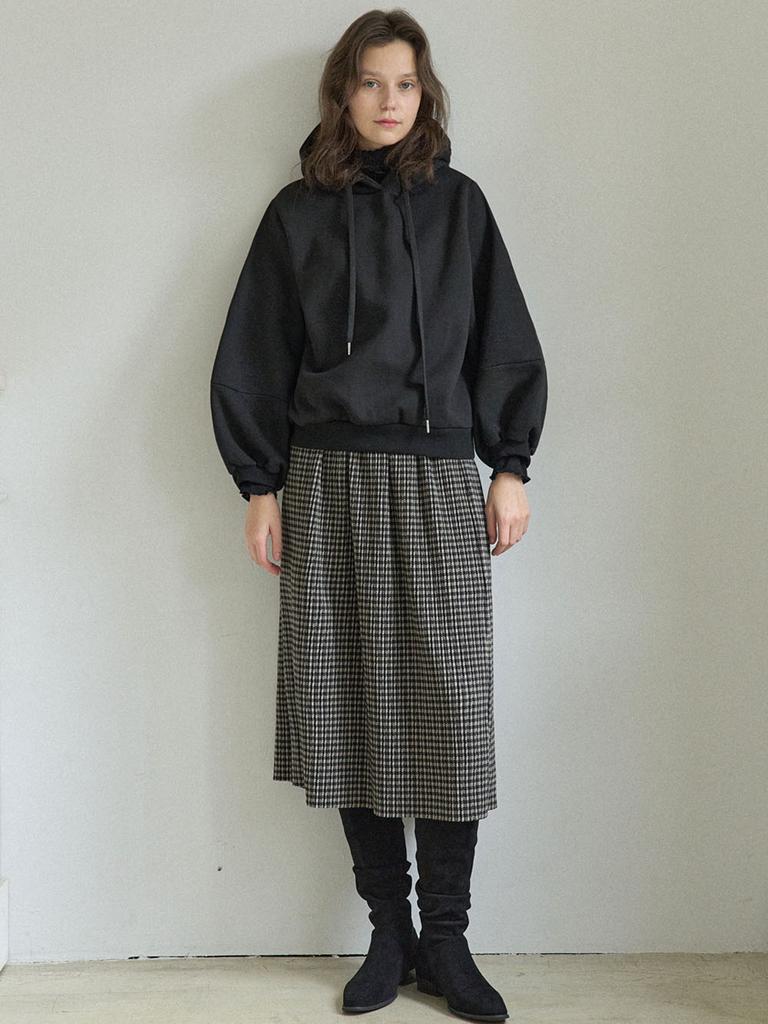 Avang Check Pleated Banding Skirt - Black