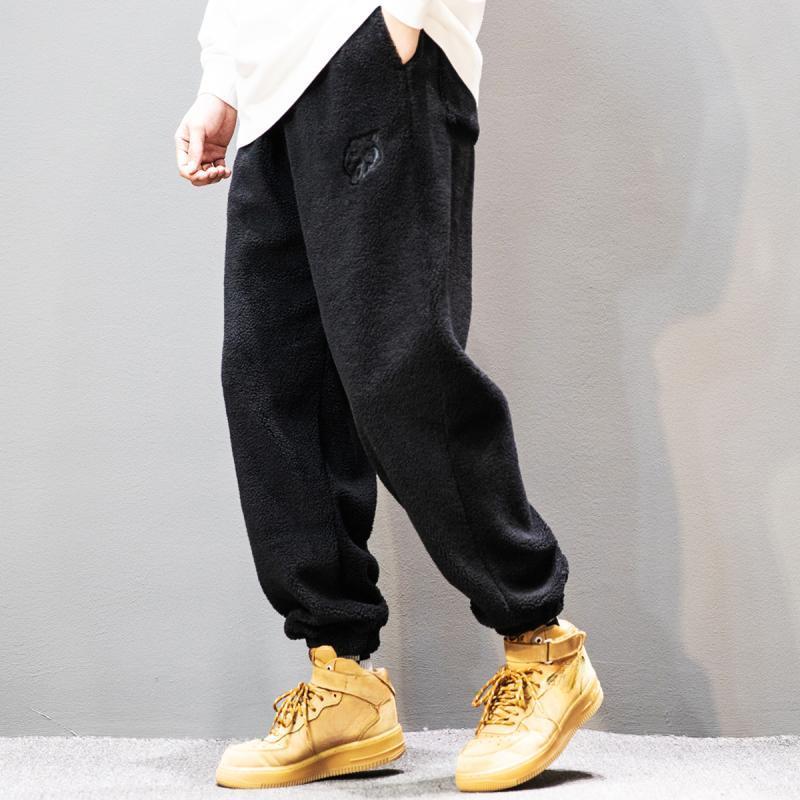 

Осінньо-зимові чоловічі спортивні штани з флісу ягняти великого розміру Y2k Vintage Coffee Streetwear Модний чоловічий одяг Нові повсякденні теплі штани чорний