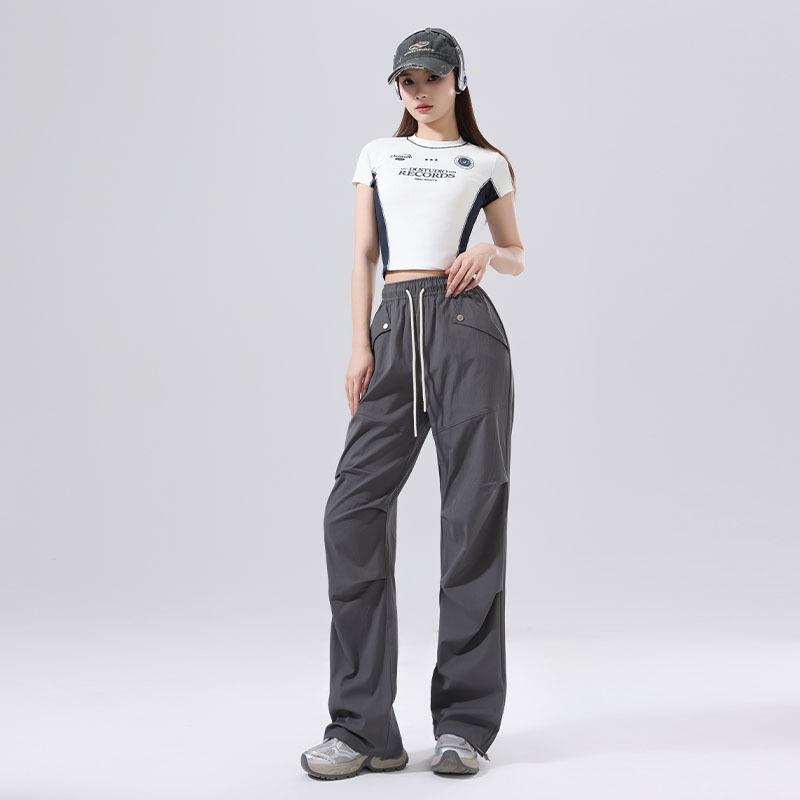 

Unisex Spring/Summer Quick-Dry Paratrooper Pants: Loose, Casual, Lightweight Wide-Leg Overalls XL серый