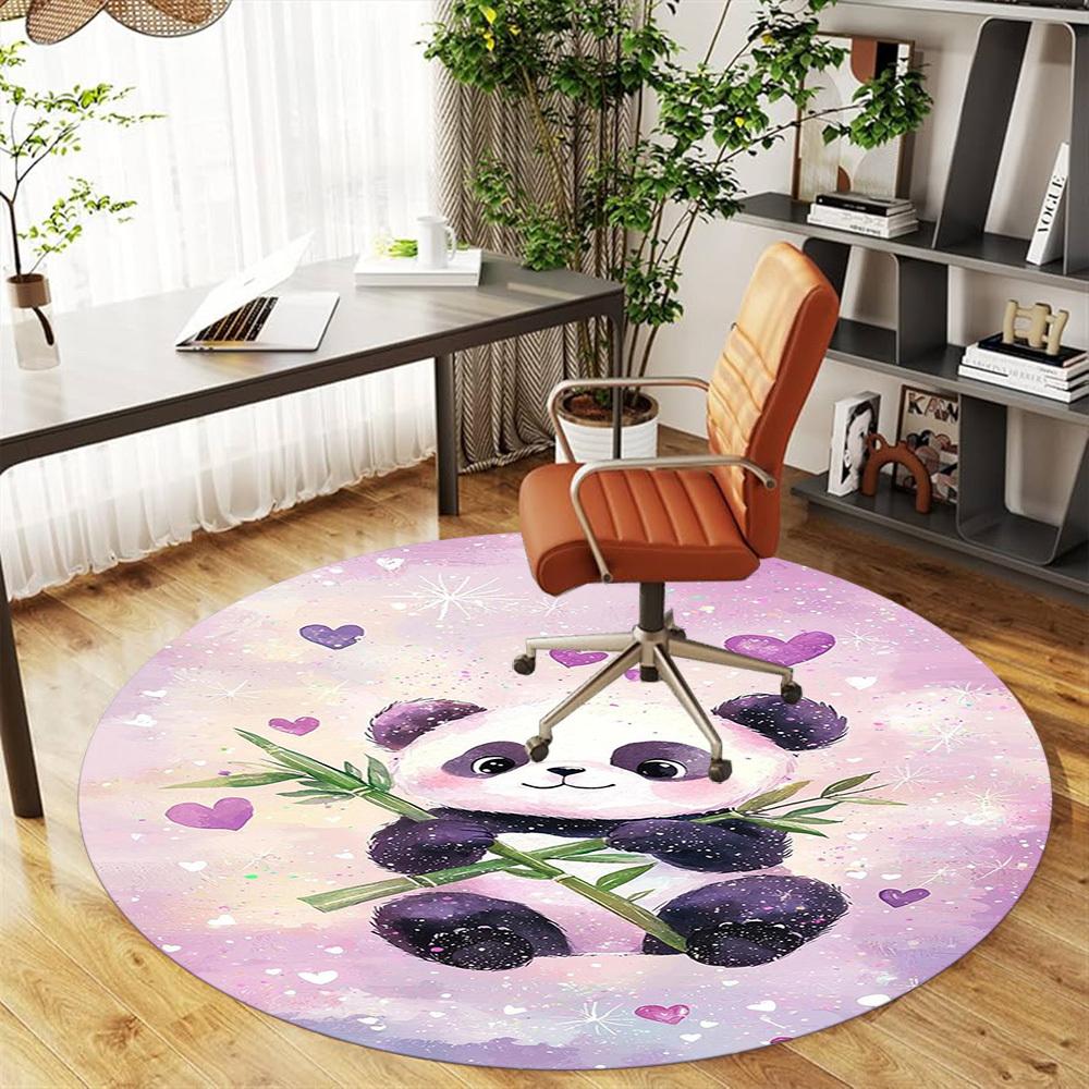 1 Peça Tapete Redondo para Cadeira Panda Corações - Antiderrapante, Tapete para Chão para Escritório, Quarto, decoração de casa Presente de Natal c0528013