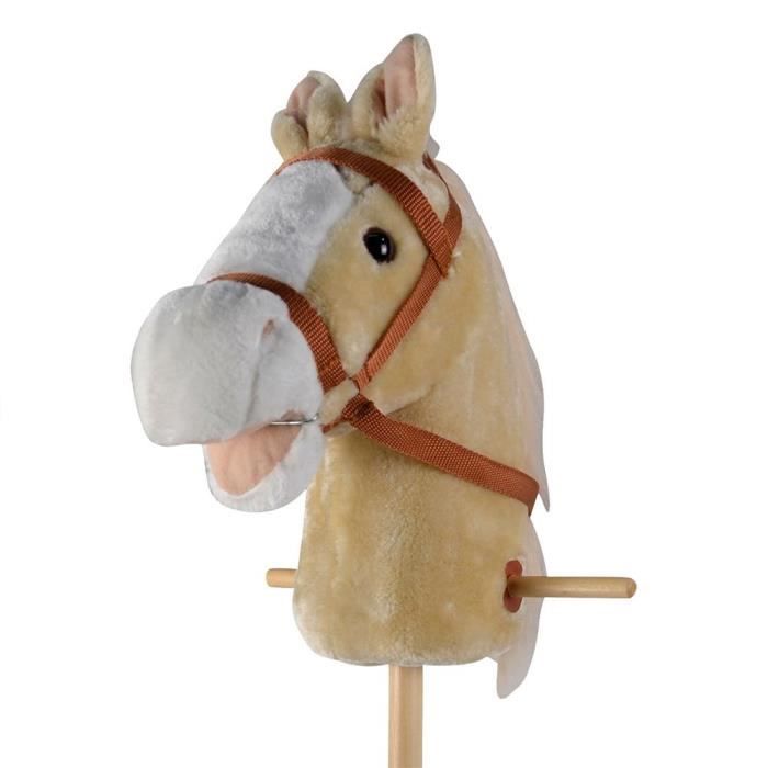 Tête de cheval en peluche - deluxe - couleur marron clair - hauteur 90 cm - sons premium