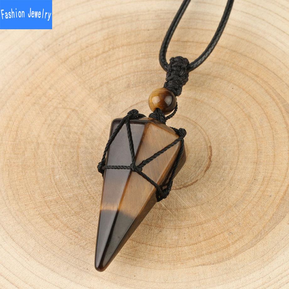 European And American Hand Woven Hexagonal Stone Pendant Accessories Women'S Powder Crystal Amethyst Necklace