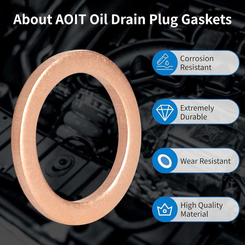 M12 Copper Oil Drain Plug Crush Washer Gasket Fits for BMW, M12 x 17 x 1.5, 10 Pack