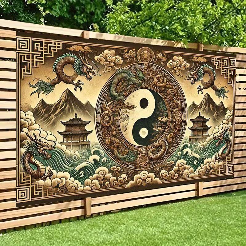 2D Traditional Yin Yang Dragon Backdrop for Studio Photoshoot