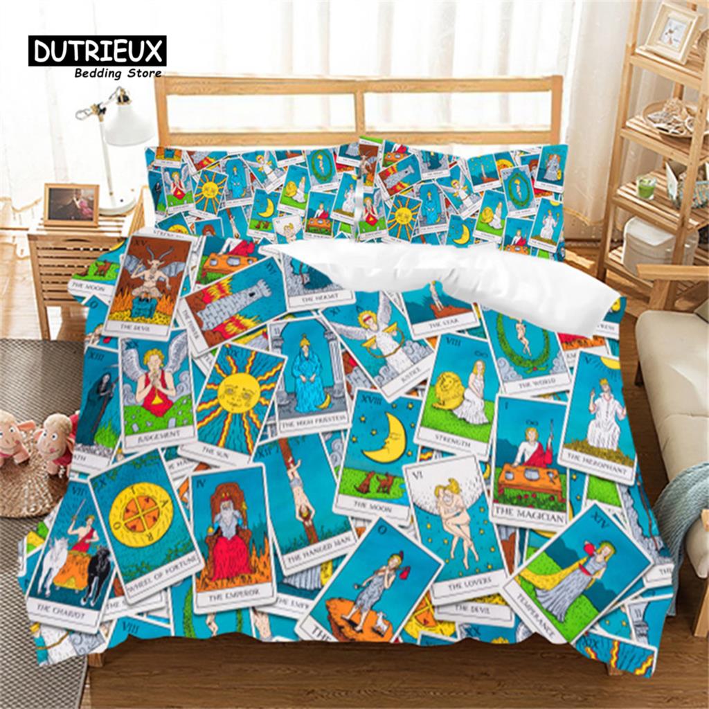 Soft Poker Bedding Set Retro Player Card Game Tarot Print Duvet Cover For Kids Boys Girls Teens Geometric Pattern Pillow Shams