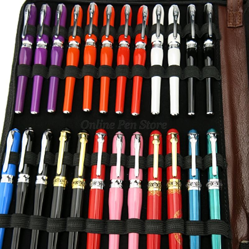 Professional Brown 48 Pens Leather Pen Holder & Pouch Fountain Pen Rollerball Pen Bag Pencil Case Stationery Writing Tool Gift