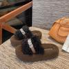 Rhinestone Lamb Wool Slippers Women's 2025 Autumn and Winter New Fashionable Versatile Muffin Thick Bottom Outer Wear One-word Cotton Mop