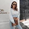 Foreign Model Houndstooth Jacquard Crop Top: Women's Long Sleeve Knit Sweater for Autumn/Winter