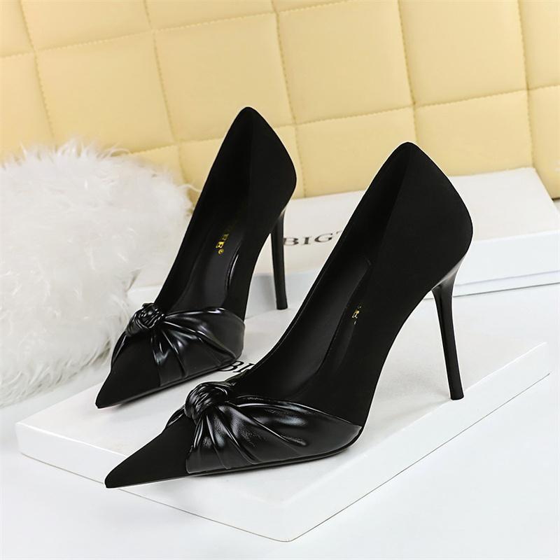 Suede Women Pumps Shallow Mouth Pointed Toe Bow Knot High Heels Fashion Office Stilettos New Design Party Single Shoes