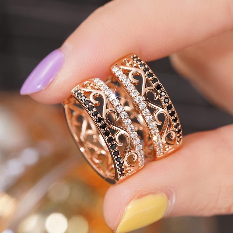 Hollow Design Earrings, Rose Gold Retro Jewelry, French Elegant Light Luxury Jewelry