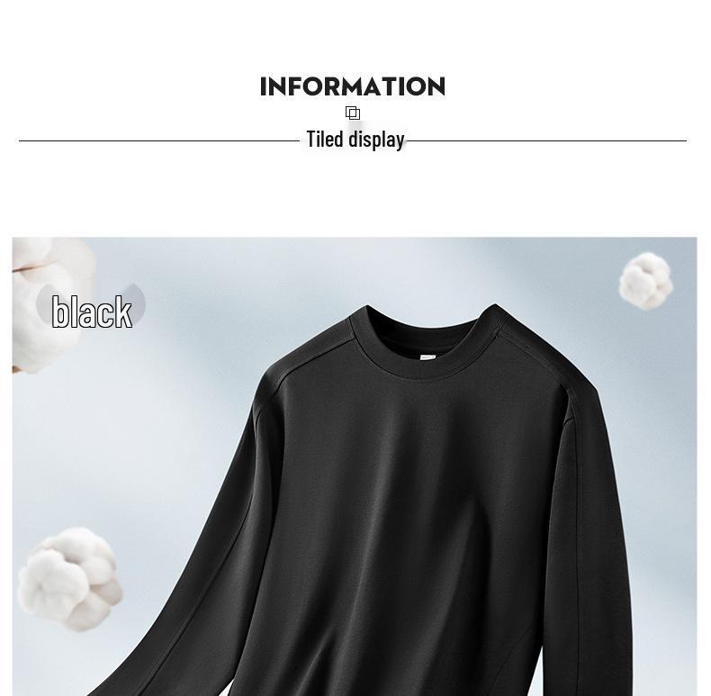270G Mercerized Cotton Men's Long Sleeve T-Shirt - Solid Color, Round Neck, Autumn/Spring Top