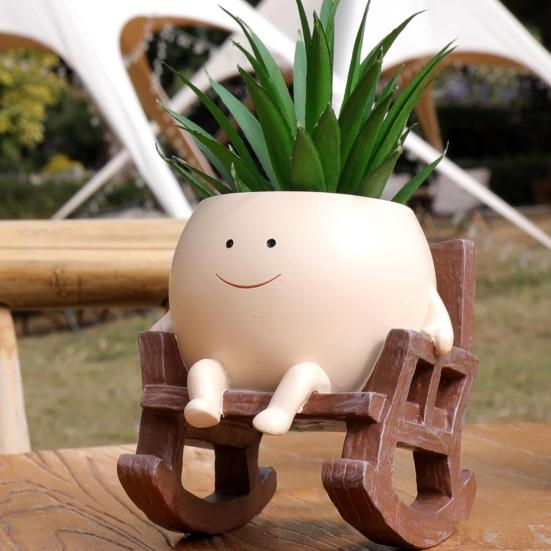 Smiling Face Planter Pot Resin Flower Pot with Four Limbs Fun Irregular Shape