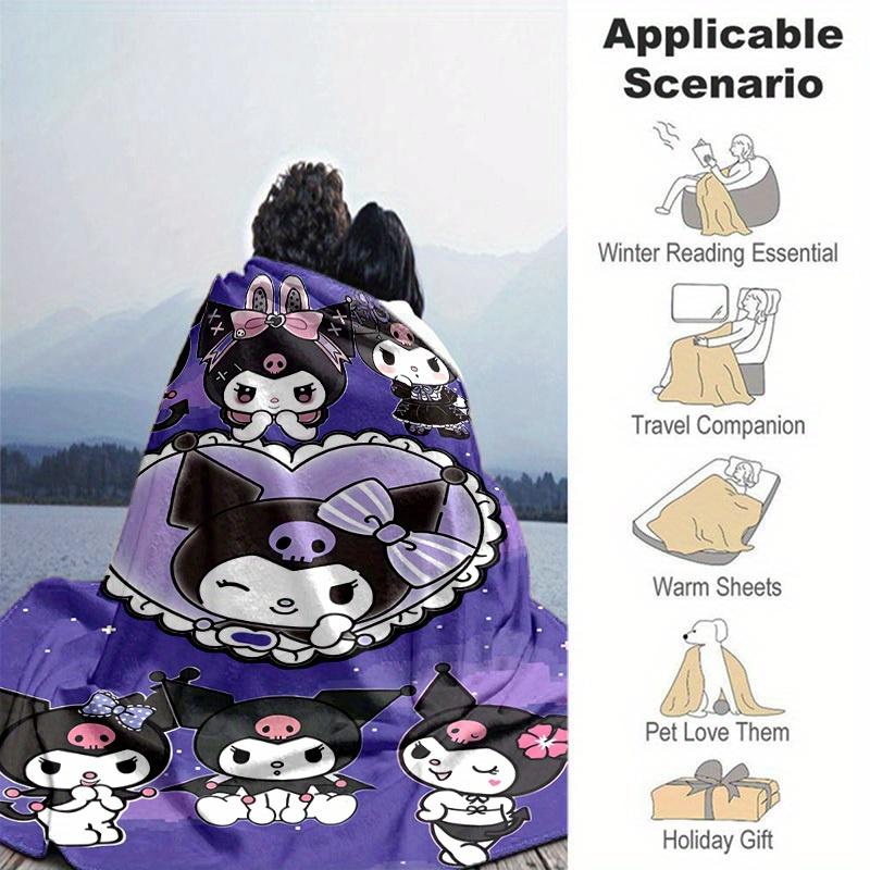 1pc Sanrio Cute Kuromi Home Decor Blanket: Perfect Gift for Bedroom, Living Room, Travel, Camping, Car, Beach, Office Naps, Cozy Flannel Throw for Sof
