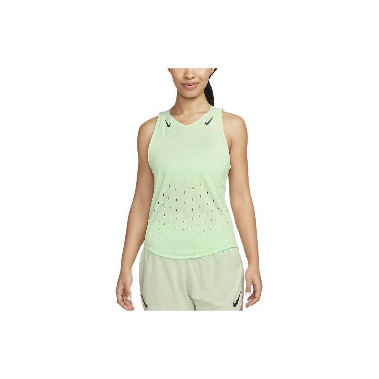 Nike Aeroswift Solid Logo Round Neck Running Vest Women tops Steam-Green FN2504-376