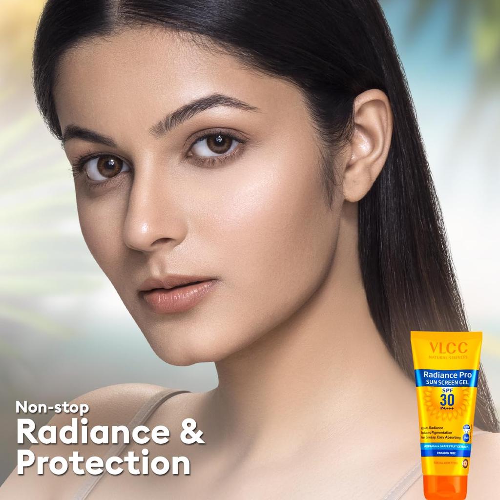 VLCC Radiance Pro SPF 30 PA+++ Sunscreen Gel 50g Pack of 1 for Brightening and Sun Protection