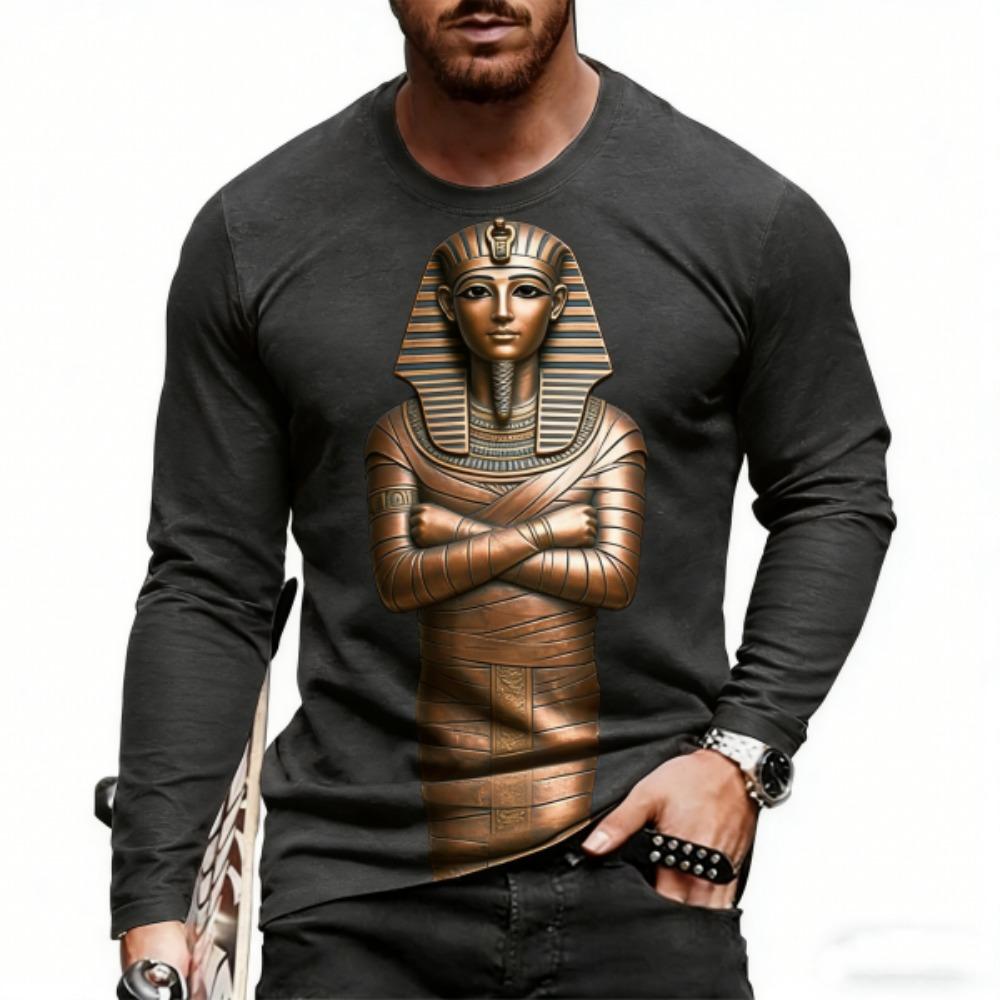 Europe America Men's T-shirt Fashion Egyptian Culture Print Pullover Comfortable Men's Long Sleeve T-shirt Outdoor Oversized Tees Top