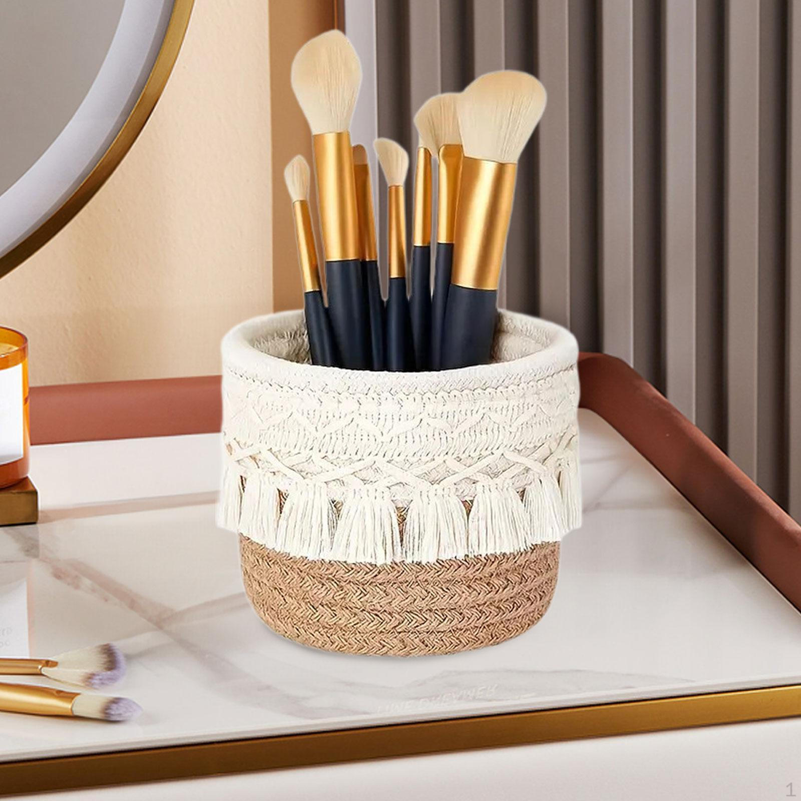

Mini Woven Basket Cosmetic Display Case Boho Decor Makeup Brush Holder Desk Storage for 10x10 коричневий
