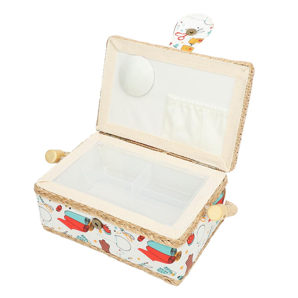 Sewing Basket Polyester Fabric Sewing Supplies Organizer with Removable Plastic Tray for Needle
