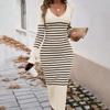 Fall Winter Lazy Wind Loose V-Neck Sweater Suit Women's Long Sleeve Knit Wide Dress