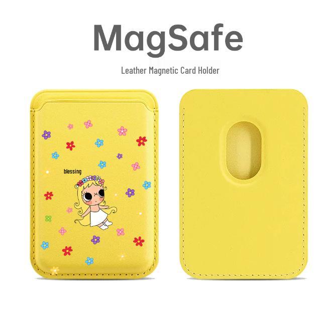 Colorful Flower Jade MagSafe Magnetic Leather Card Holder Apple Phone Case