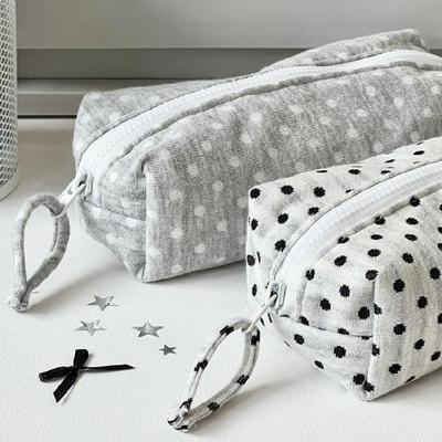 Dotted Print Fabric Pencil Case Big Capacity Pen Pouches Travel Makeup Storage Bag for School Offices Travel Daily Use