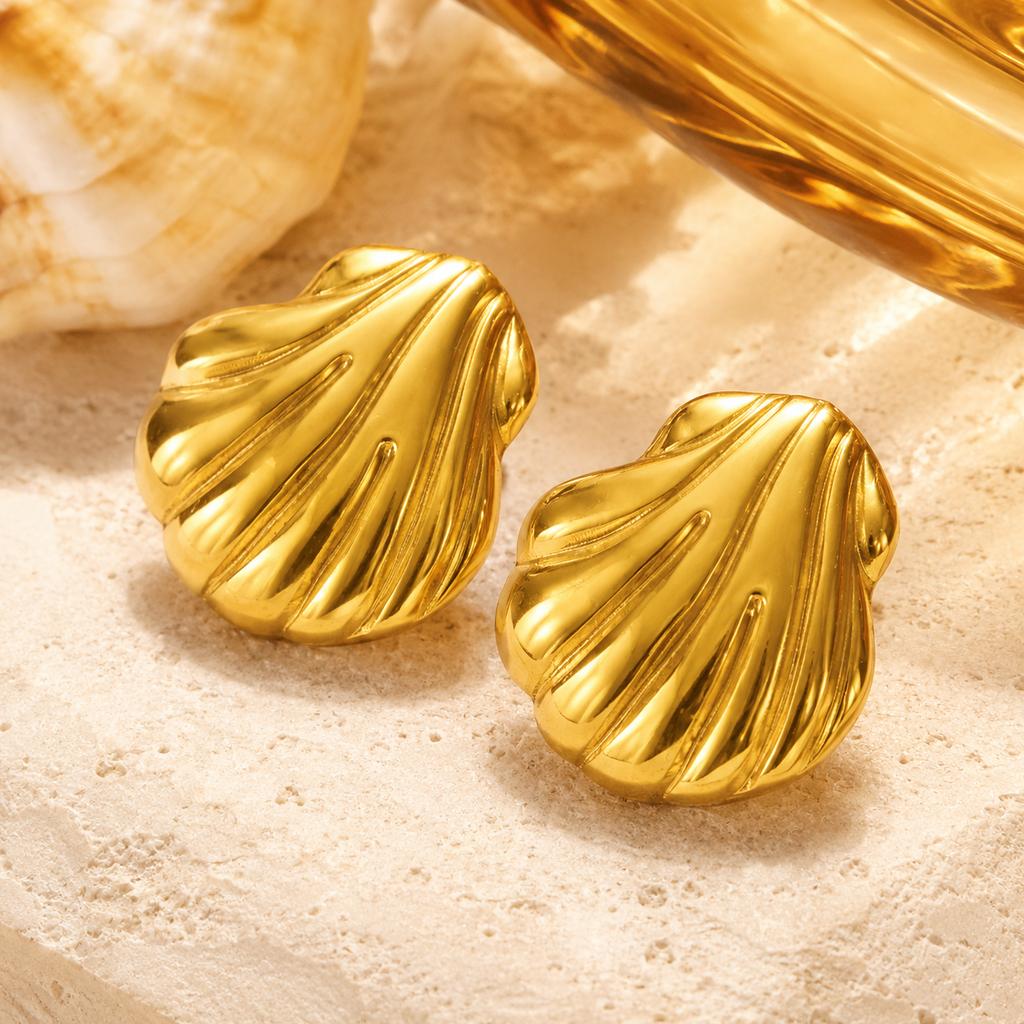 Mermaidcore Gold Color Shell Stud Earrings for Women Stainless Steel Seashell Jewelry Beachcore Summer Party Gift Accessories
