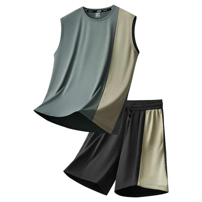 Summer Casual Sports Suit Men's Short Sleeved Lightweight Quick Drying Ice Silk Two-piece Set
