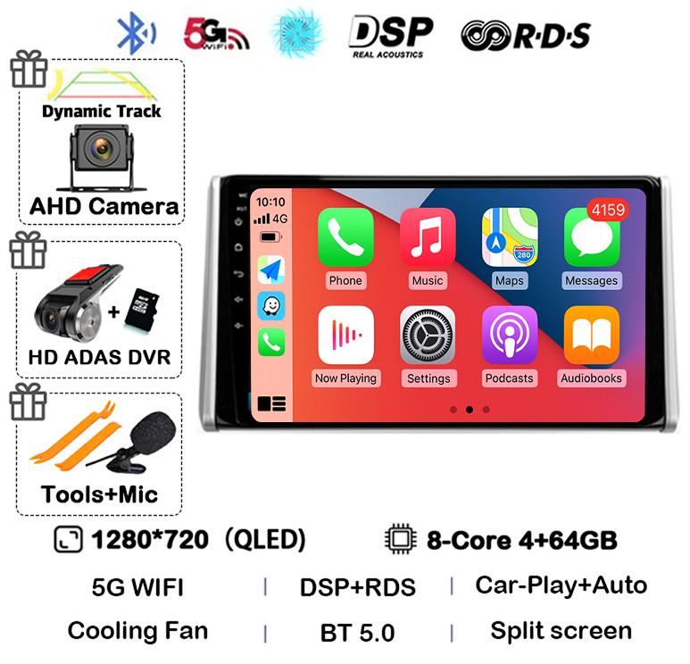 Android 14 Carplay Auto For Toyota RAV4 XA50 2018 2019 2020 Car Radio GPS Multimedia Player Stereo 4G WIFI 360 Camera Head Unit