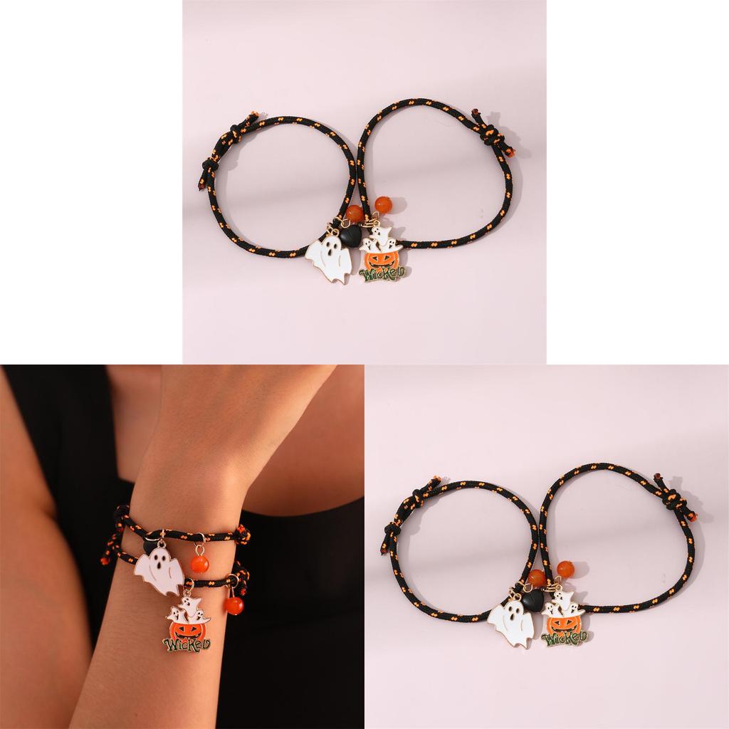 Halloween Ghost Pumpkin Charm Bracelets For Women With Magnetic Love Hearts And Adjustable Cord