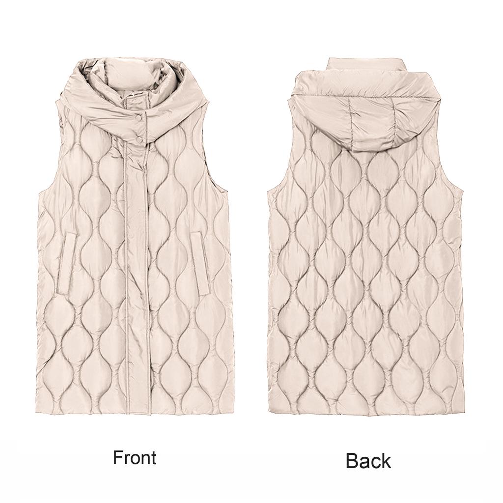 Long Vest Women Sleeveless Hooded Fall Winter Button Down Zip UpVests Jacket Outwear