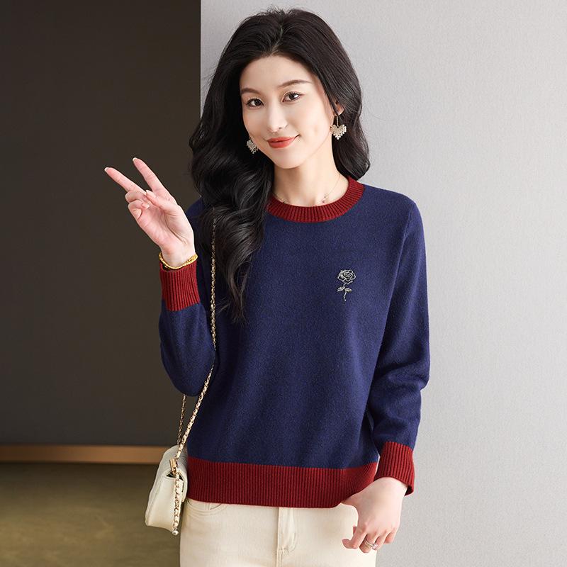 

2025 Spring/Autumn Color Block Knit Women s Long Sleeve Sweater Jumper 115 (125-145 lbs) темно-синього кольору