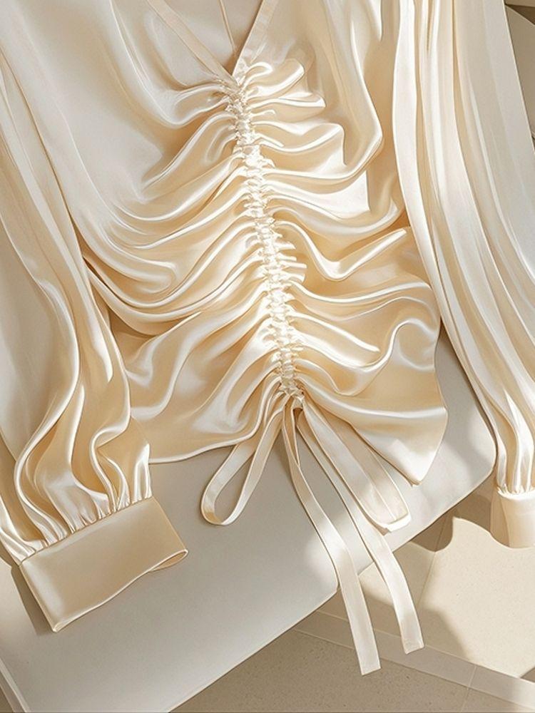 Early Autumn New Trendy Pretty Little Shirt French Top Shirt Champagne Vinegar Long Sleeved Shirt Women's Summer