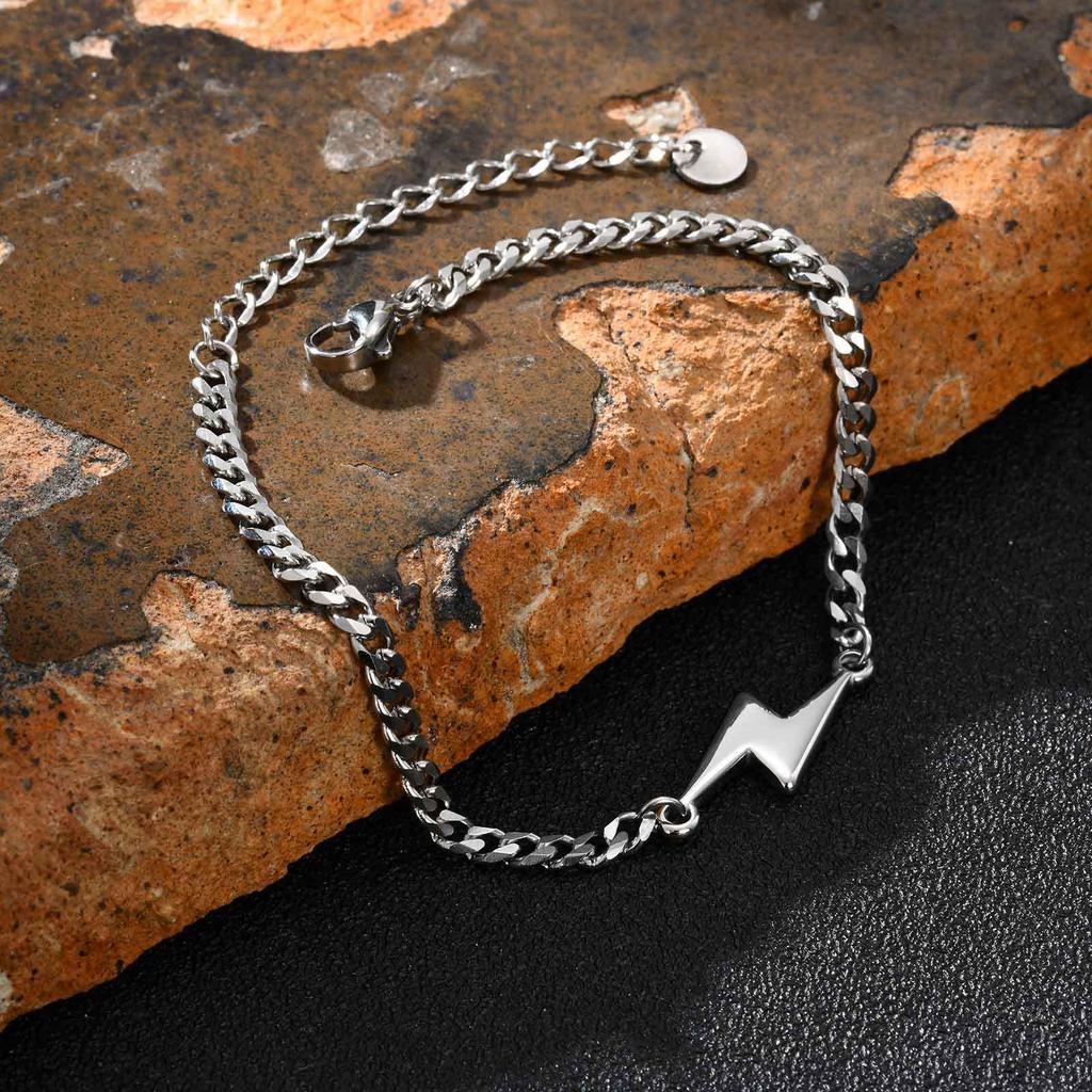 Pulsera Minimalista de Acero Inoxidable con Forma de Rayo para Parejas BR-2620