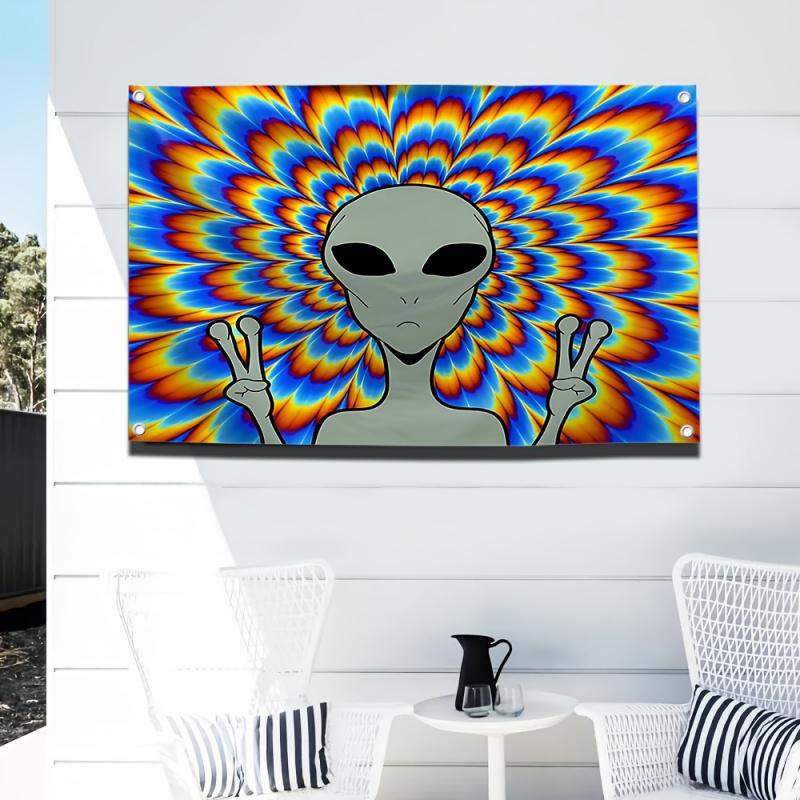 VIKAMA Alien Psychedelic Tapestry Rainbow Hypnotic Wall Hanging for Bedroom Dorm Music Festival Aesthetic Home Decor