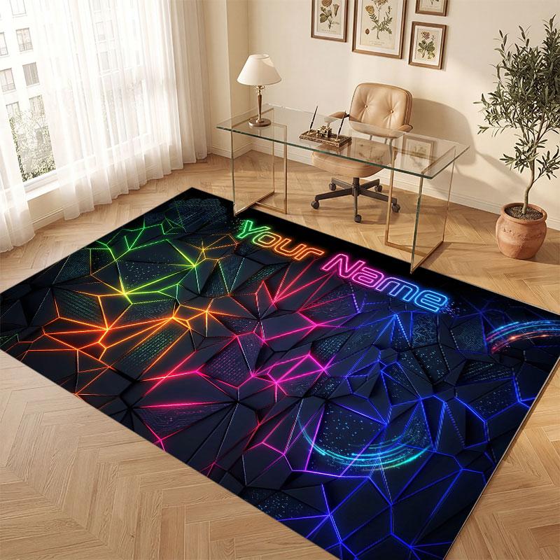 Abstract Geometric Theme Crystal Velvet Floor Rug Personalized Custom Name Text Warm Carpet Home Decoration