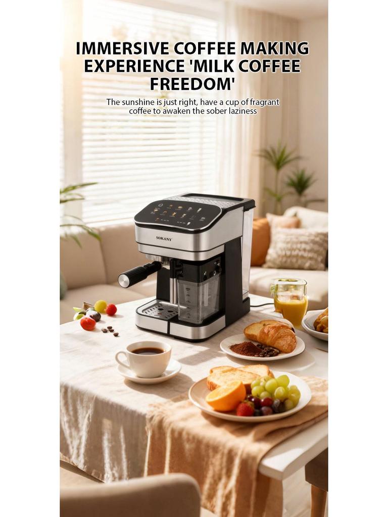 European Standard Italian Semi-Automatic Espresso Machine with High-Temperature Steam and Milk Frothing Capability